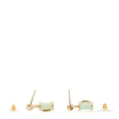 Chanel Resin Glitter Padlock CC Hoop Earrings Blue Gold 3 of 5