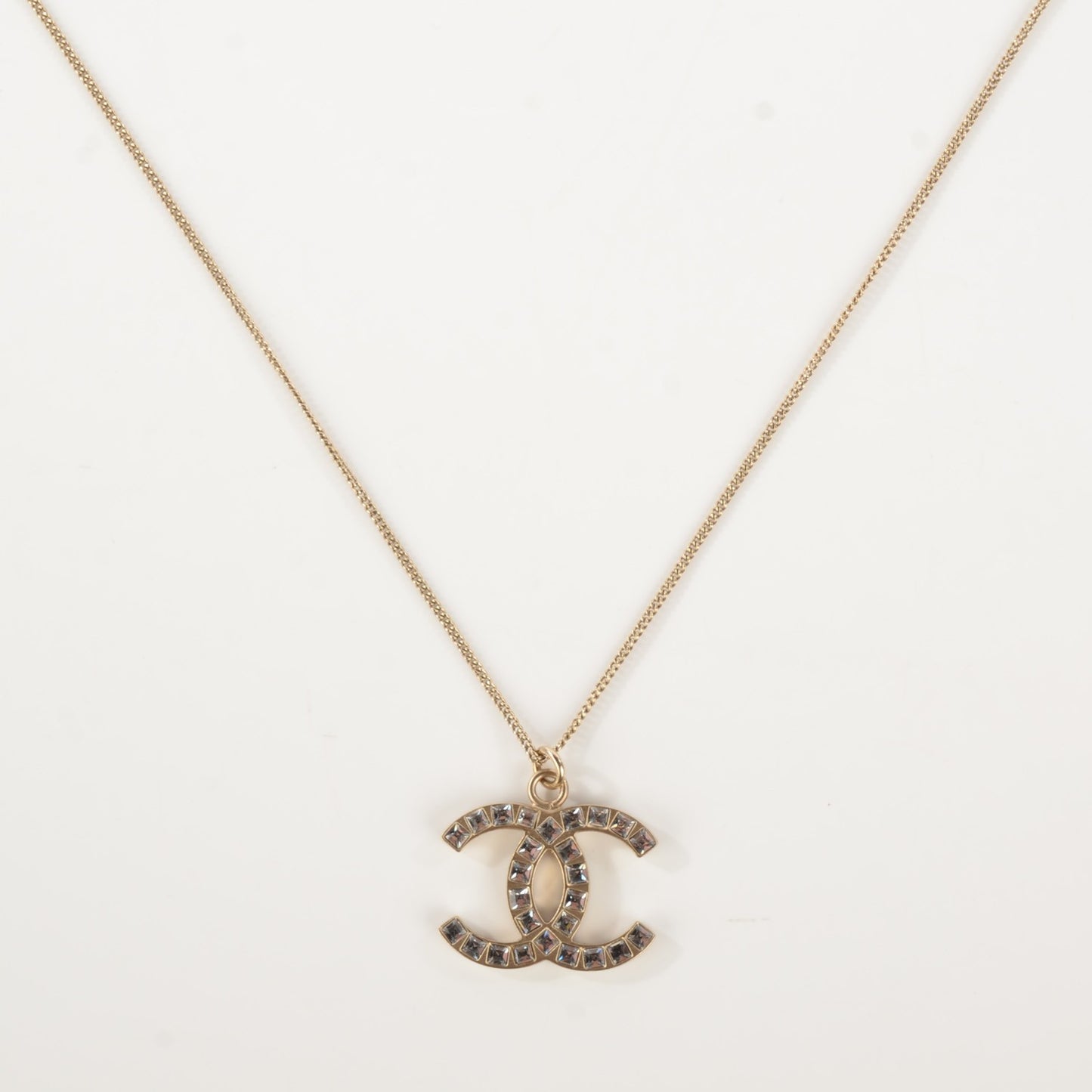 Crystal Baguette CC Necklace Light Gold