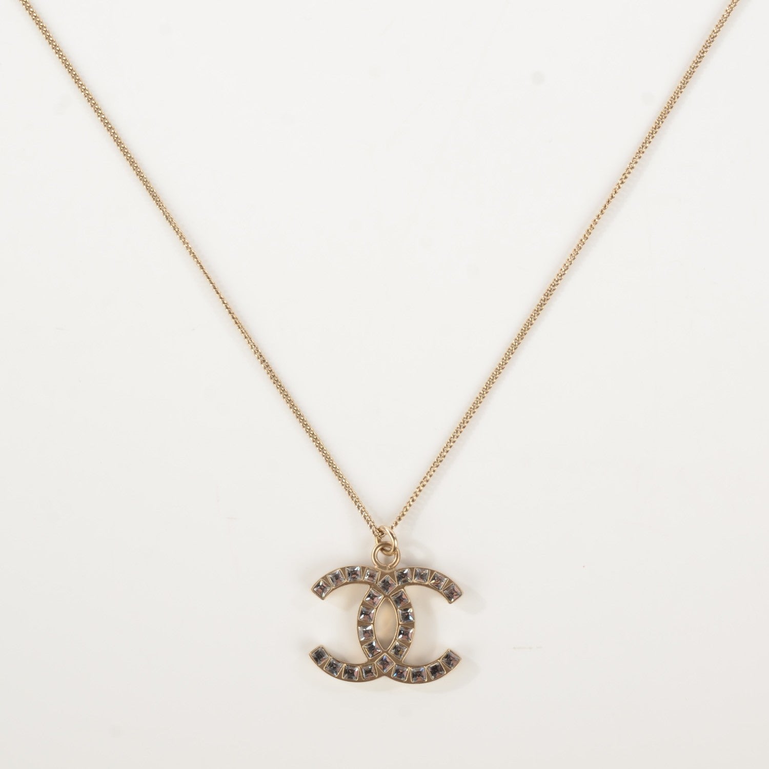Chanel Crystal Baguette CC Necklace Light Gold 3 of 6