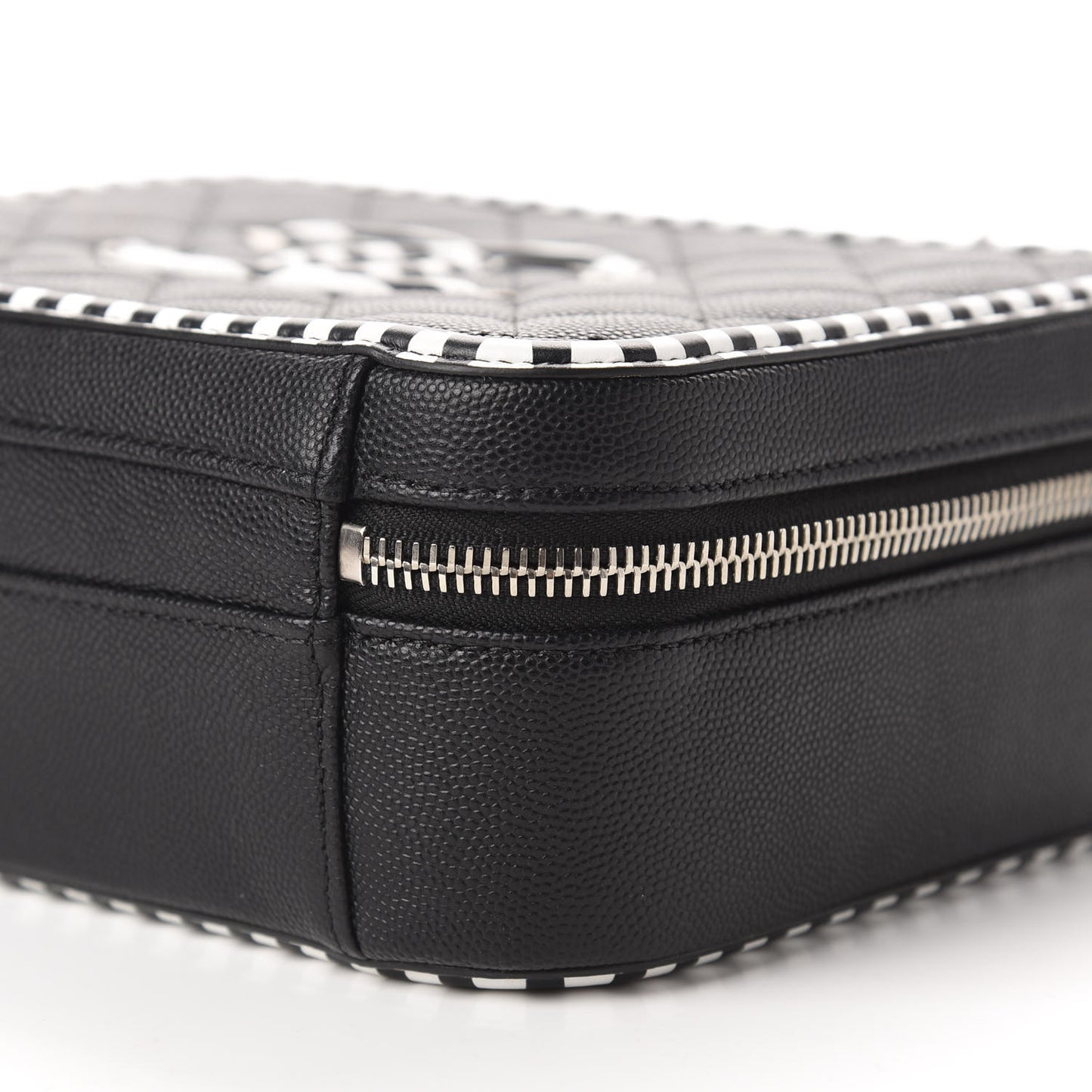 Caviar Quilted Striped Medium CC Filigree Vanity Case Black White