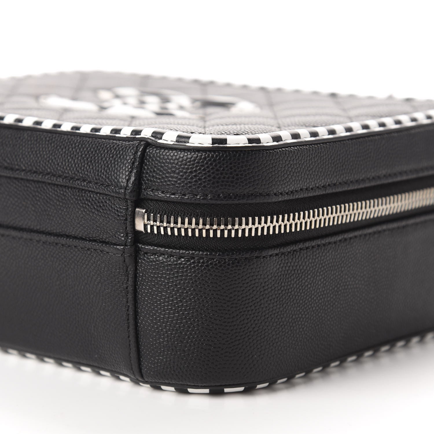 Chanel Caviar Quilted Striped Medium CC Filigree Vanity Case Black White 7 of 10