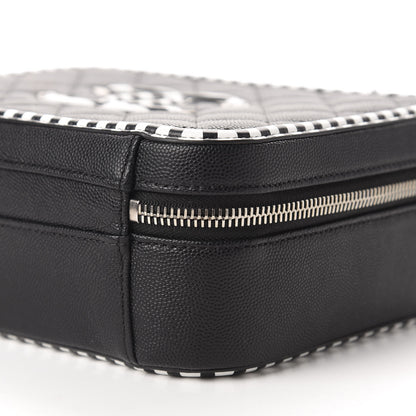 Chanel Caviar Quilted Striped Medium CC Filigree Vanity Case Black White 7 of 10