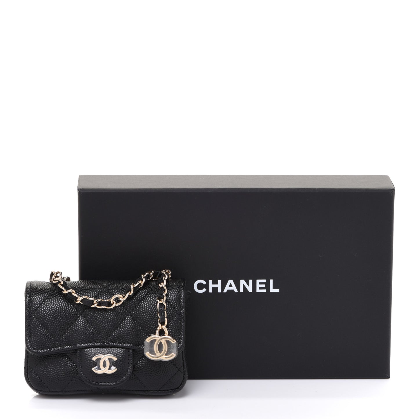 Caviar Quilted Mini Chain Belt Bag Black