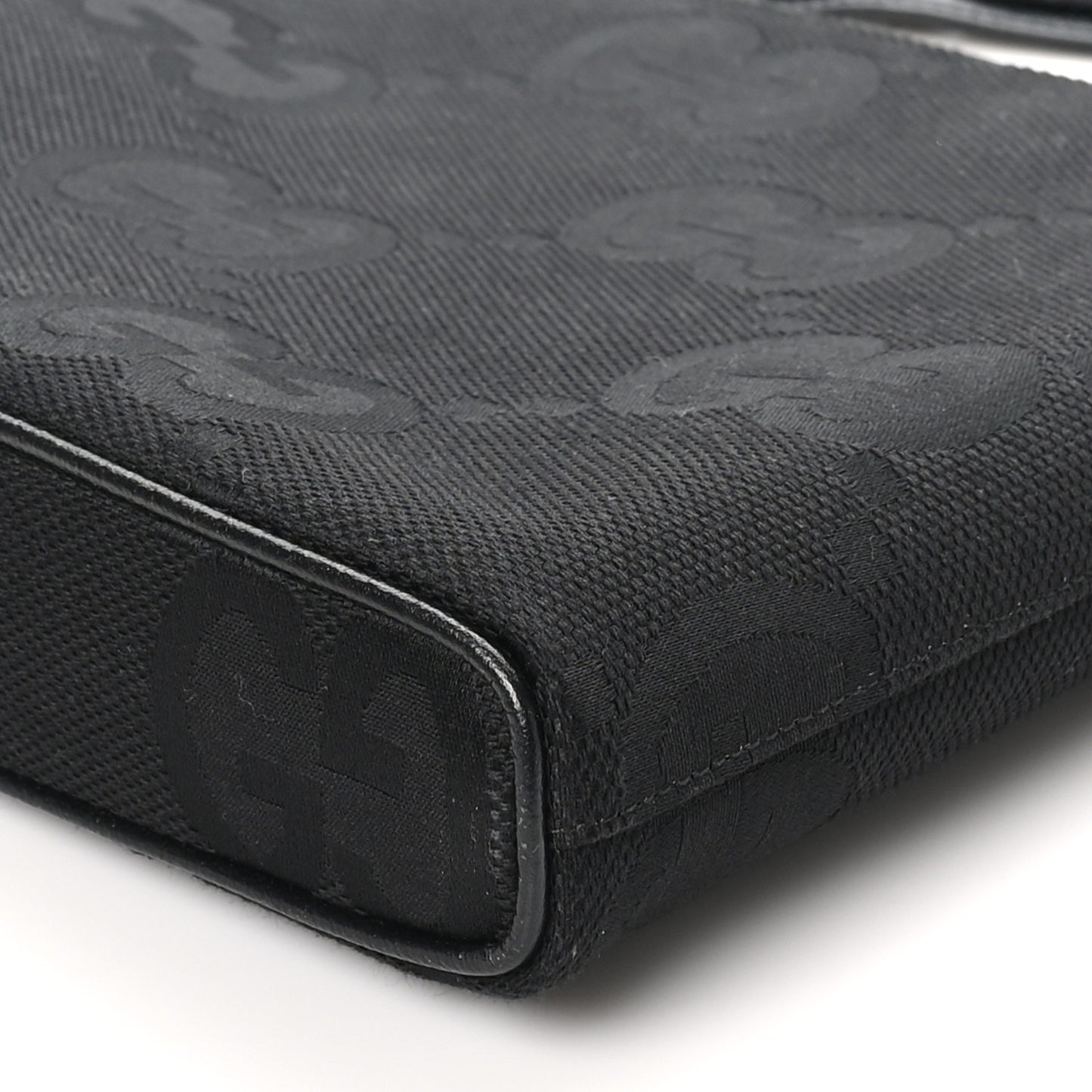 Monogram Jumbo GG Textured Dollar Calfskin Wristlet Messenger Bag Black