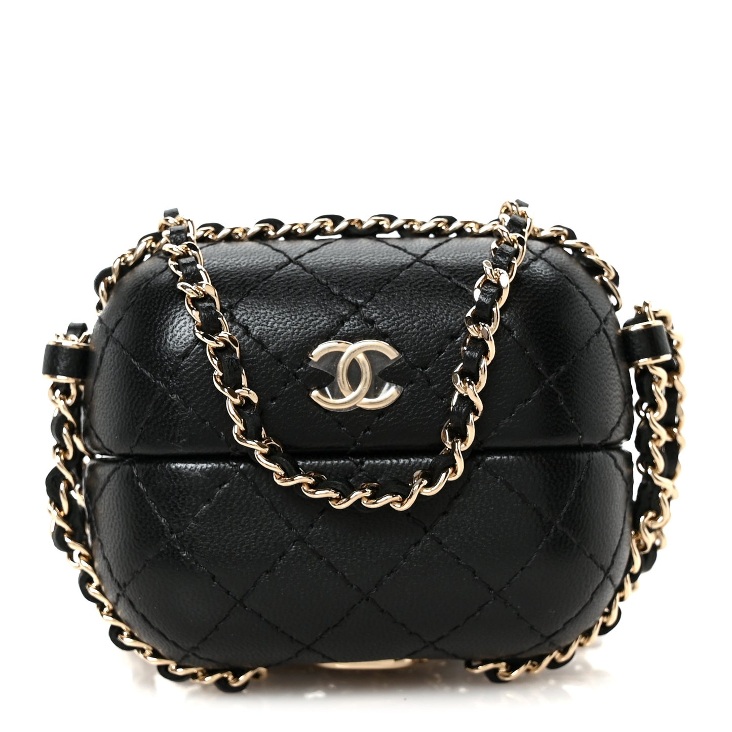 Lambskin Quilted Chain Around Airpods Pro Case With Chain Black Black
