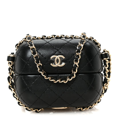 Chanel Lambskin Quilted Chain Around Airpods Pro Case With Chain Black Black 1 of 9