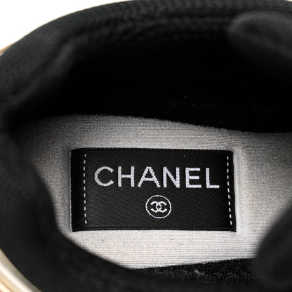 Chanel Mesh Suede Calfskin Womens CC Sneakers 39 White Black Beige Gold 7 of 8