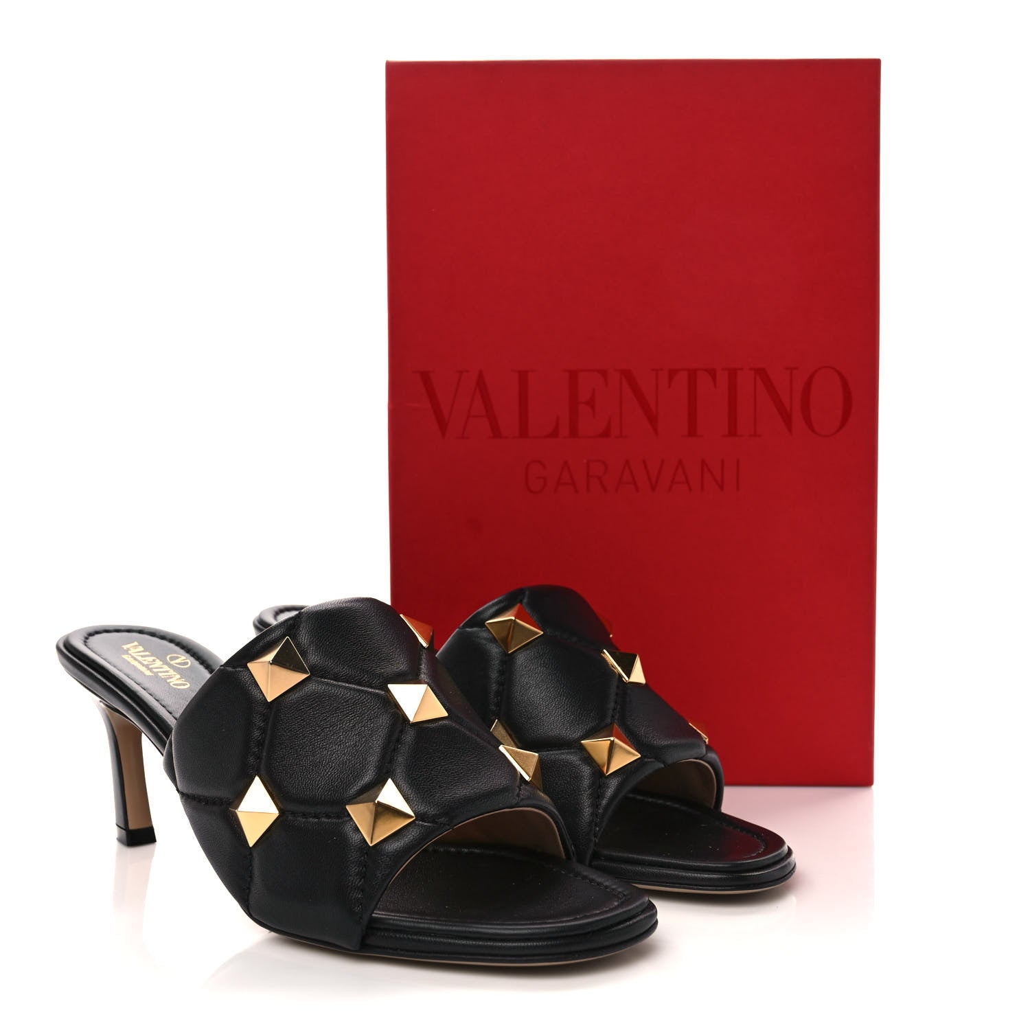 Valentino Garavani Nappa Quilted Roman Stud 65mm Slide Sandals 40.5 Black 9 of 9