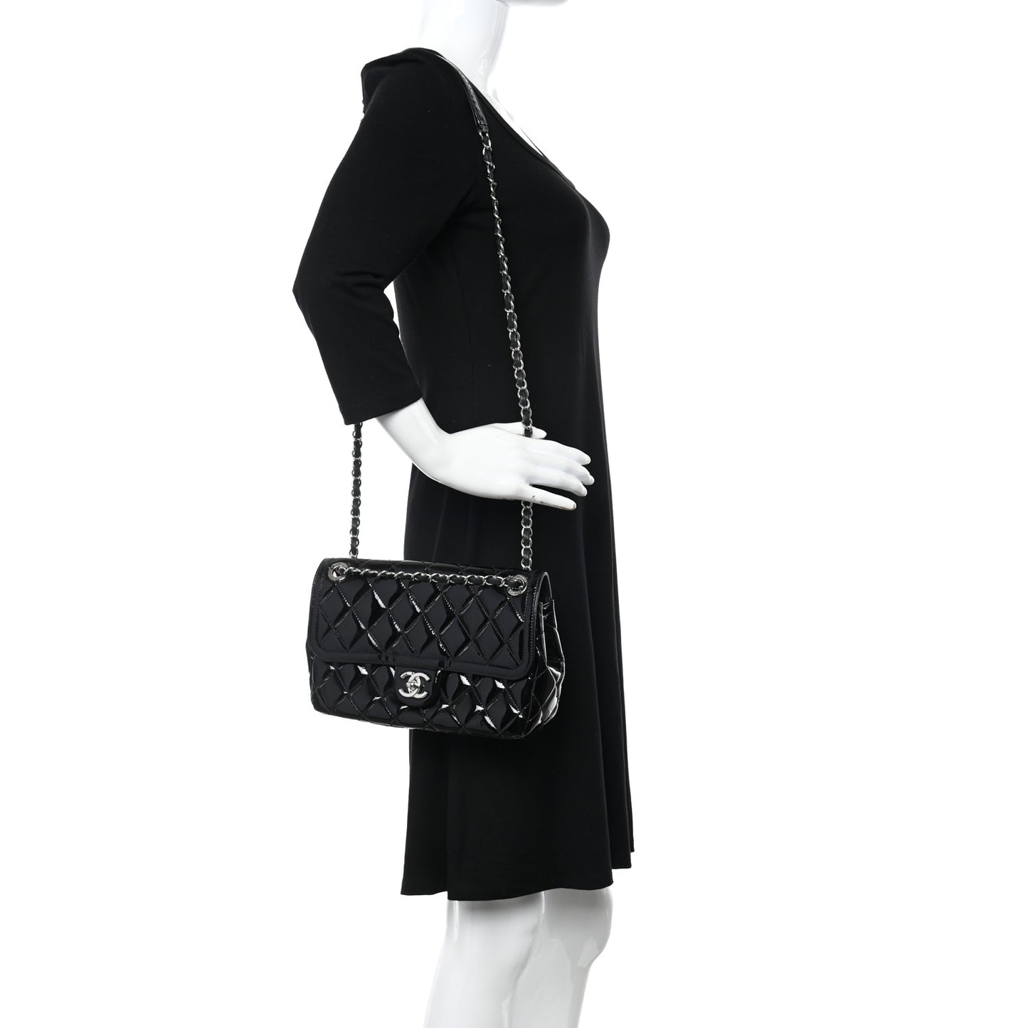 Patent Quilted Large Coco Shine Flap Black