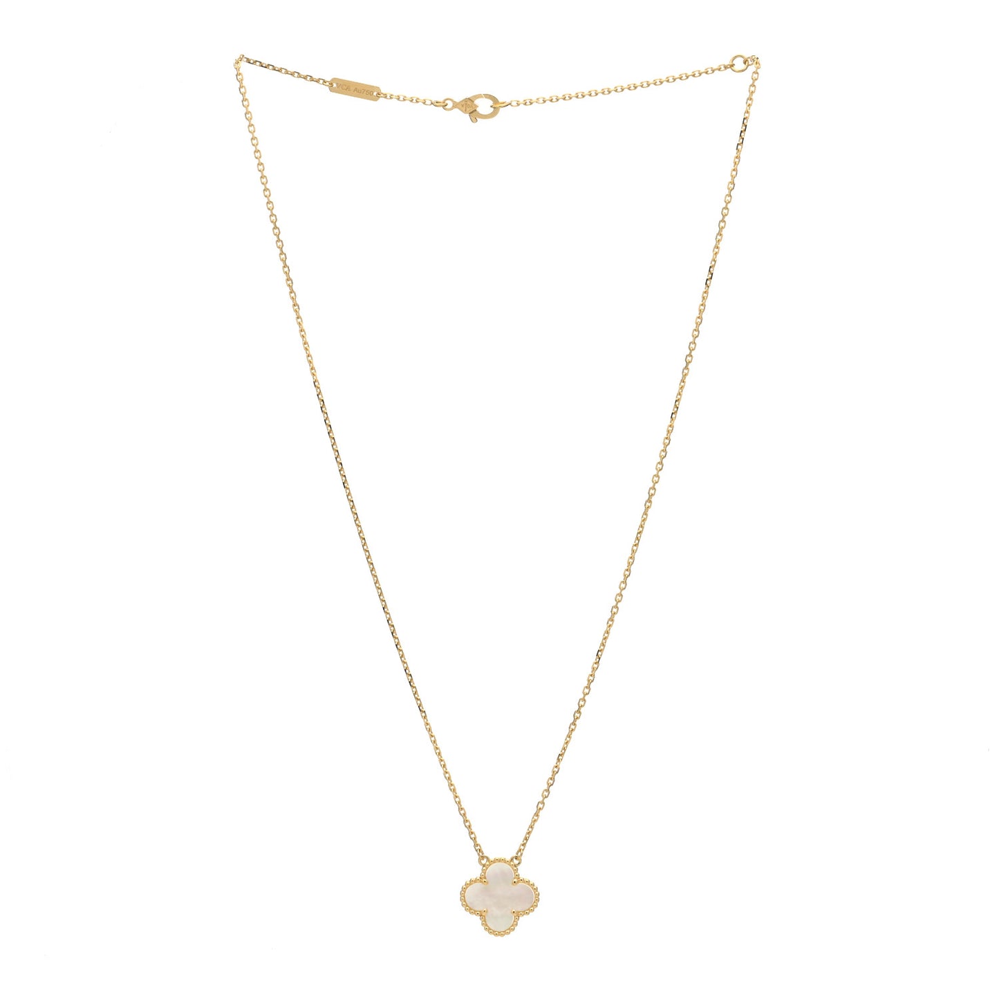 18K Yellow Gold Mother of Pearl Vintage Alhambra Pendant Necklace