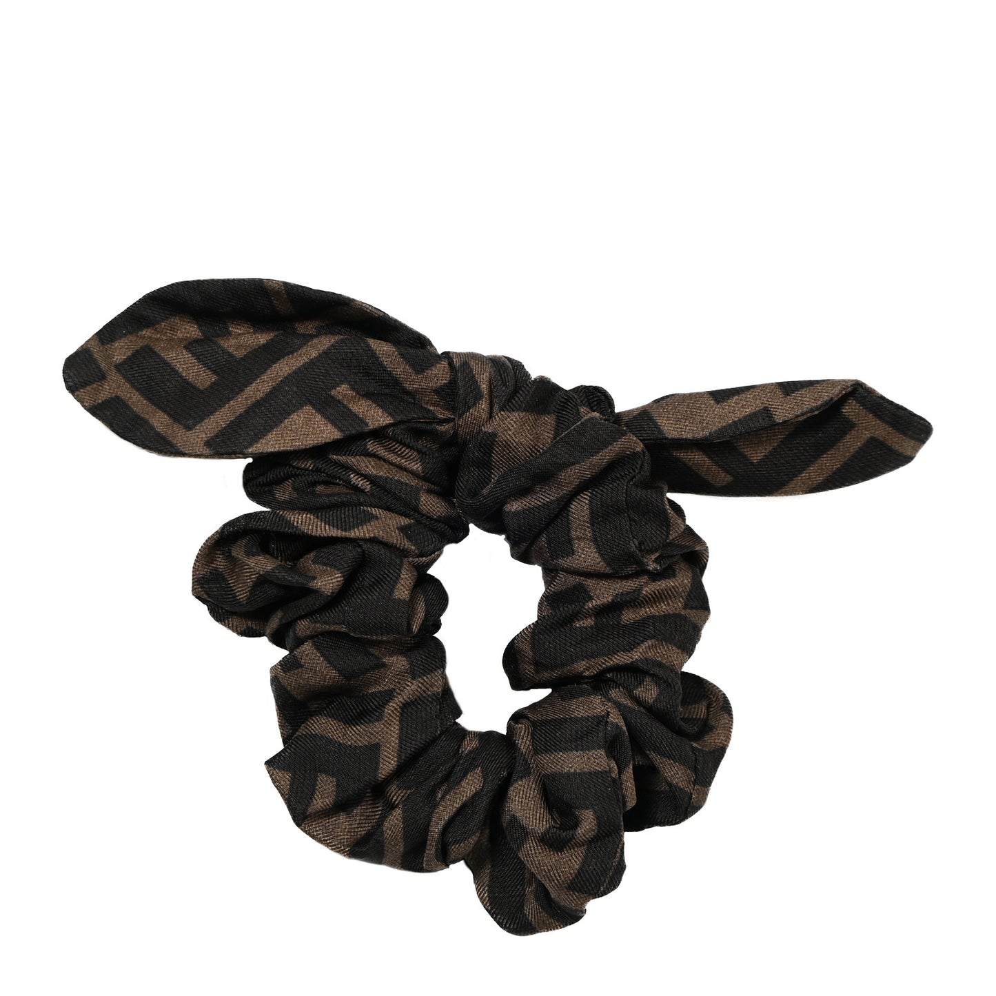 Silk FF Logo Hair Scrunchie Black Tobacco
