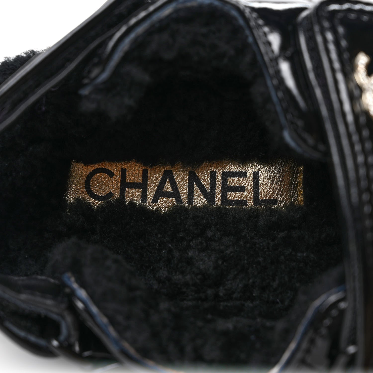 Chanel Laminated Lambskin Shearling Crystal CC Velcro Dad Platform Sandals 38 Black 7 of 8