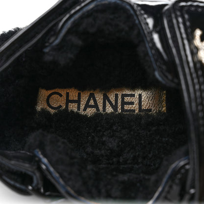 Chanel Laminated Lambskin Shearling Crystal CC Velcro Dad Platform Sandals 38 Black 7 of 8