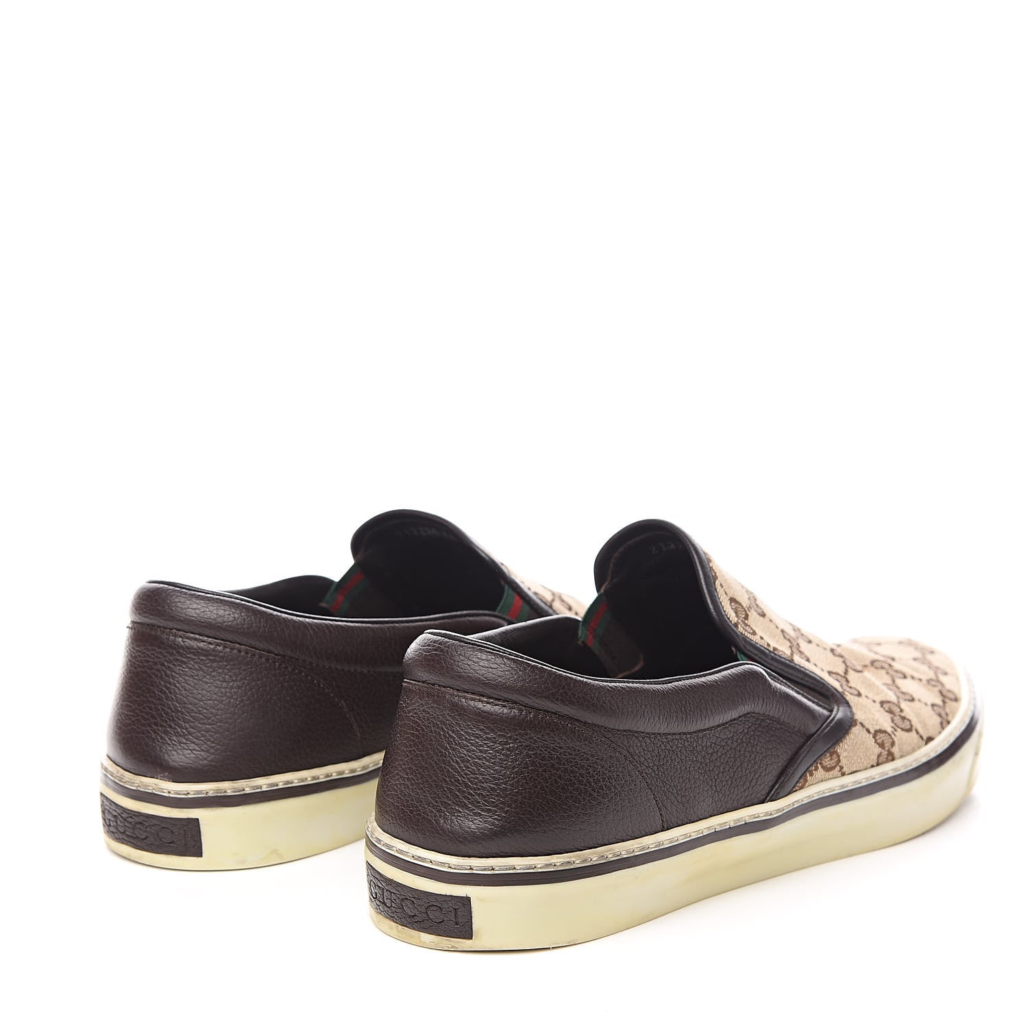 Gucci Monogram Calfskin Mens Web Slip On Sneakers 13 Chocolate 4 of 11