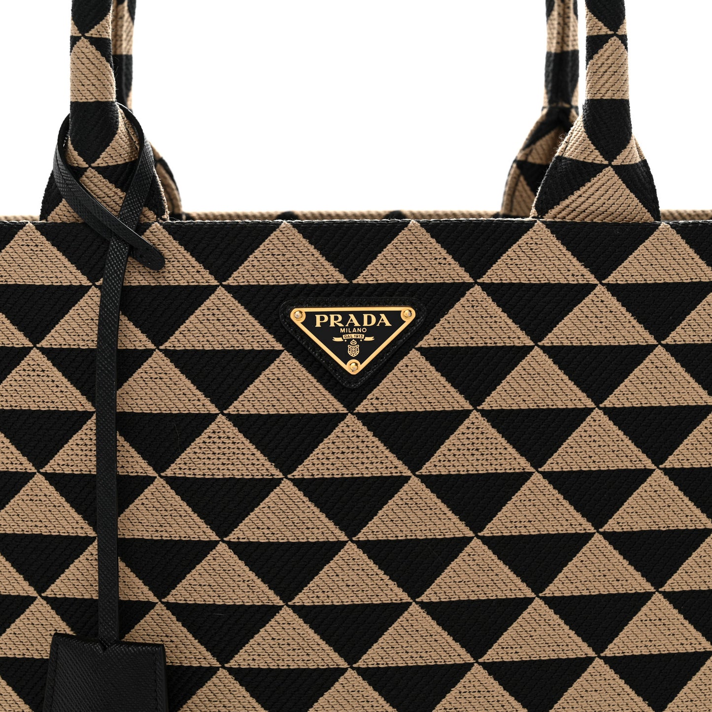 Jacquard Saffiano Triangolo Symbole Embroidered Large Tote Black Corda