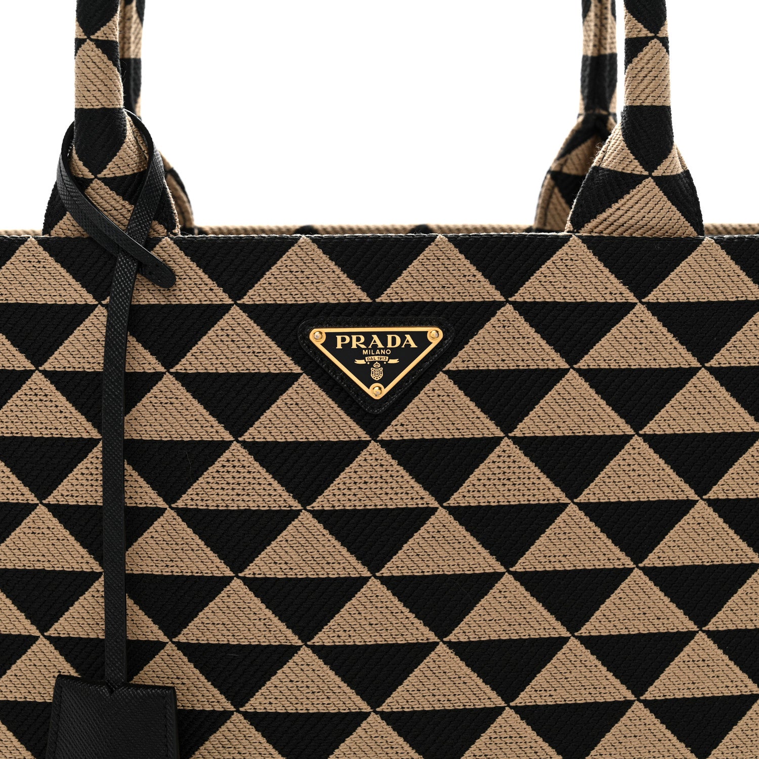 Prada Jacquard Saffiano Triangolo Symbole Embroidered Large Tote Black Corda 8 of 13