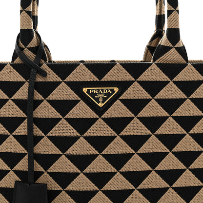 Prada Jacquard Saffiano Triangolo Symbole Embroidered Large Tote Black Corda 8 of 13