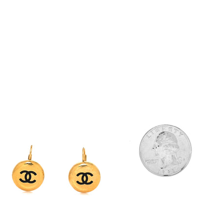 Chanel Metal CC Round Earrings Gold Black 2 of 4