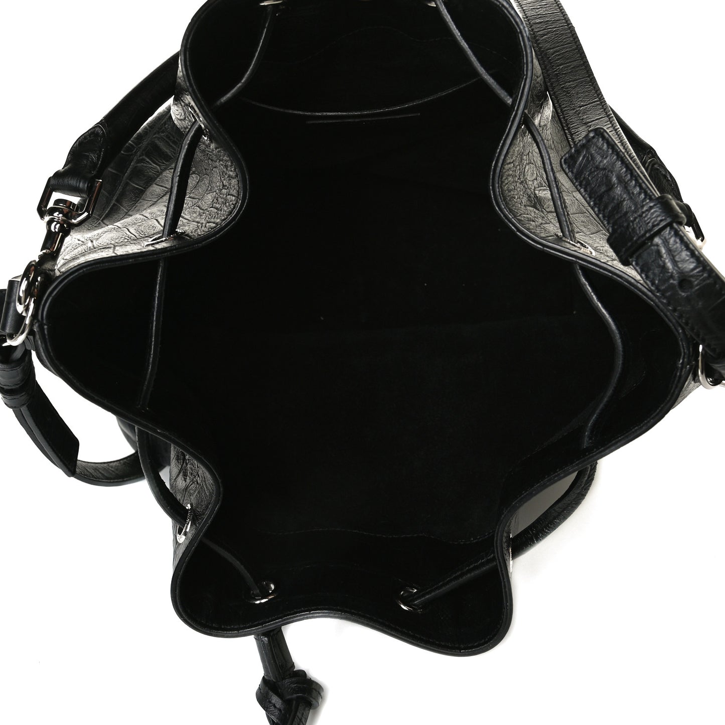 Calfskin Crocodile Embossed Large Emmanuelle Bucket Bag Black