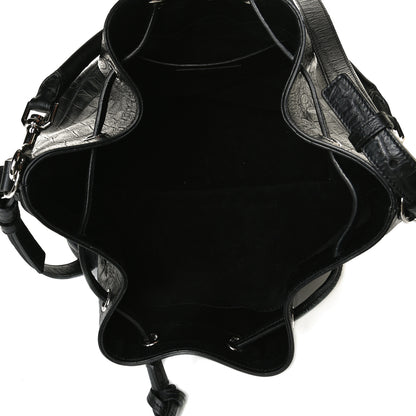 Saint Laurent Calfskin Crocodile Embossed Large Emmanuelle Bucket Bag Black 8 of 31