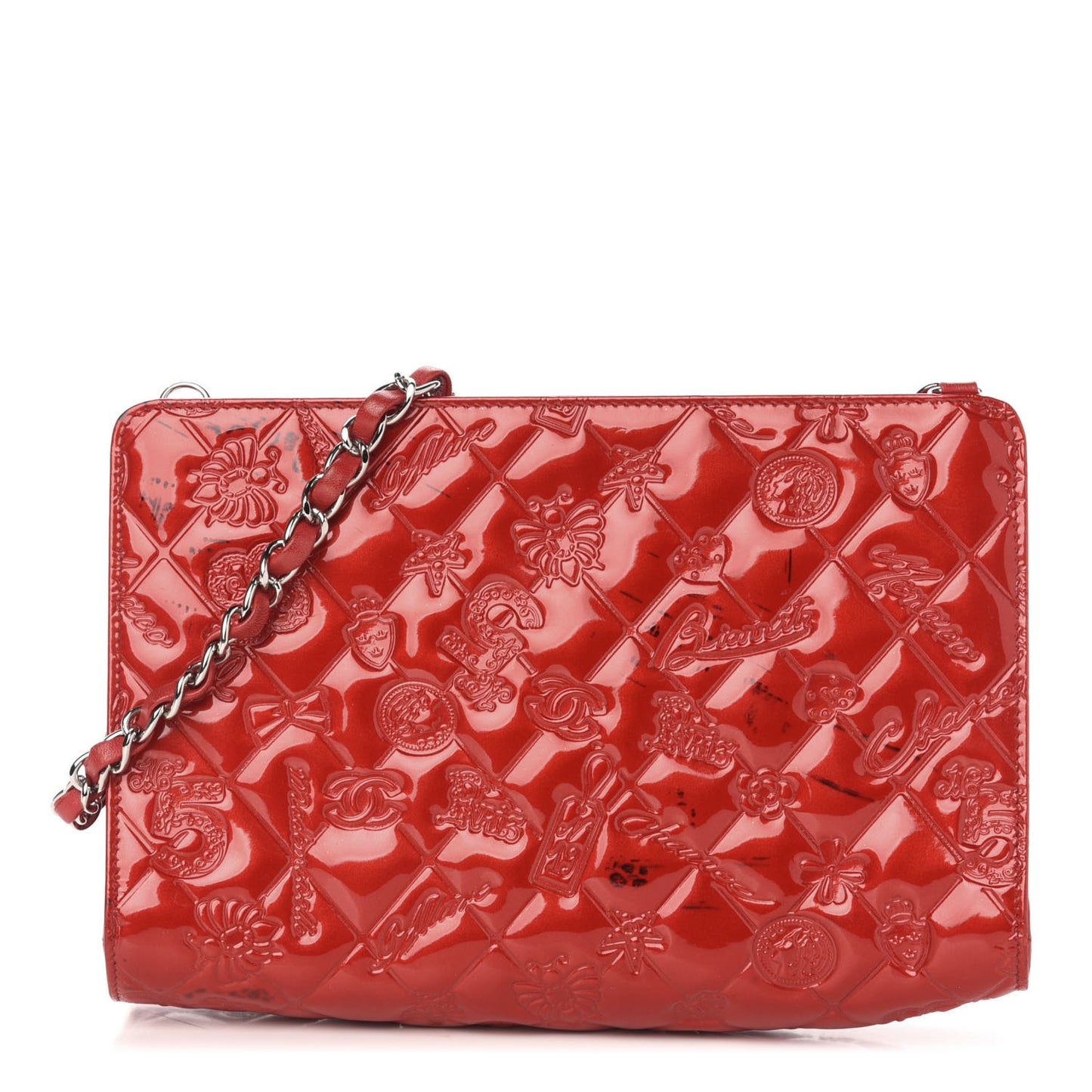Patent Calfskin Lucky Symbols Pochette Red