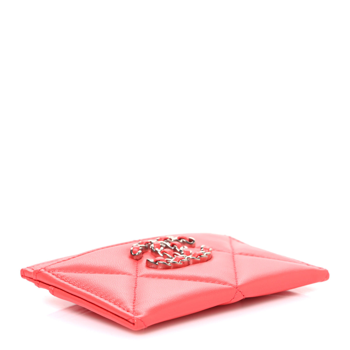 Lambskin Quilted Chanel 19 Card Holder Coral