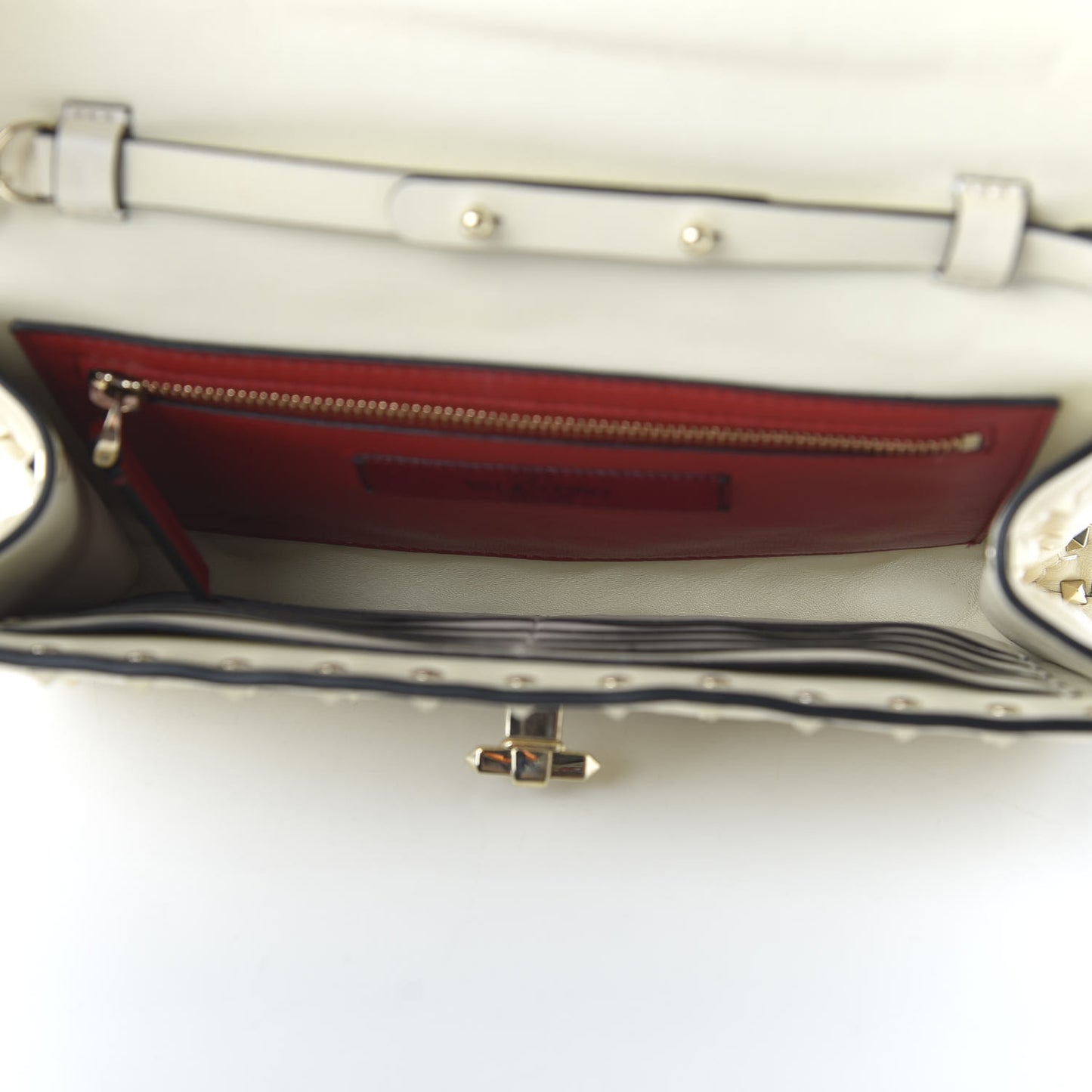 Nappa Rockstud Spike Wallet on Chain Light Ivory
