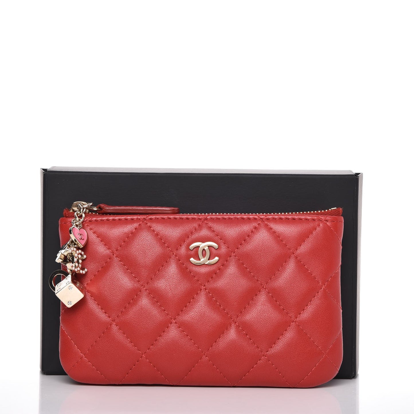 Lambskin Quilted Small Casino Cosmetic Case Red