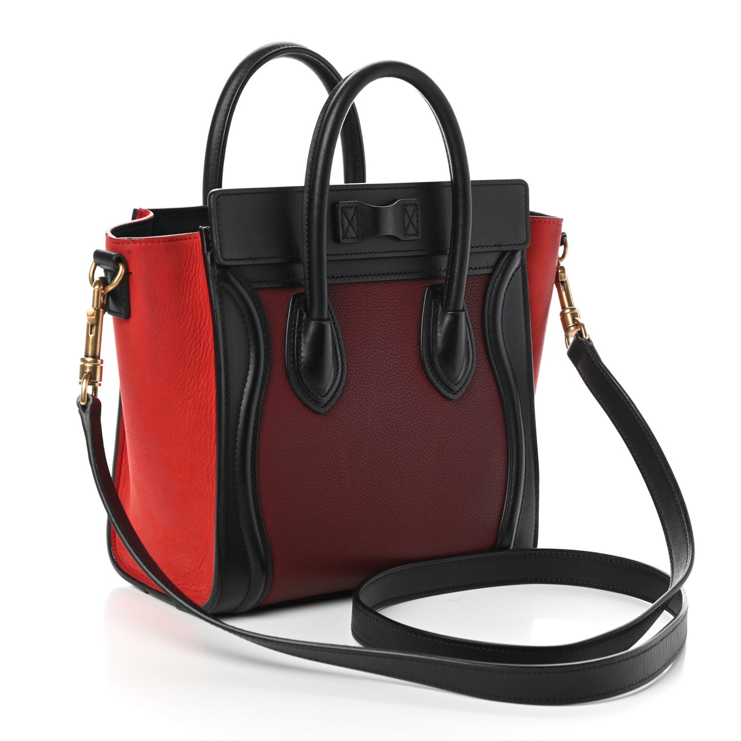 Drummed Calfskin Nubuck Nano Tri-Color Luggage Burgundy