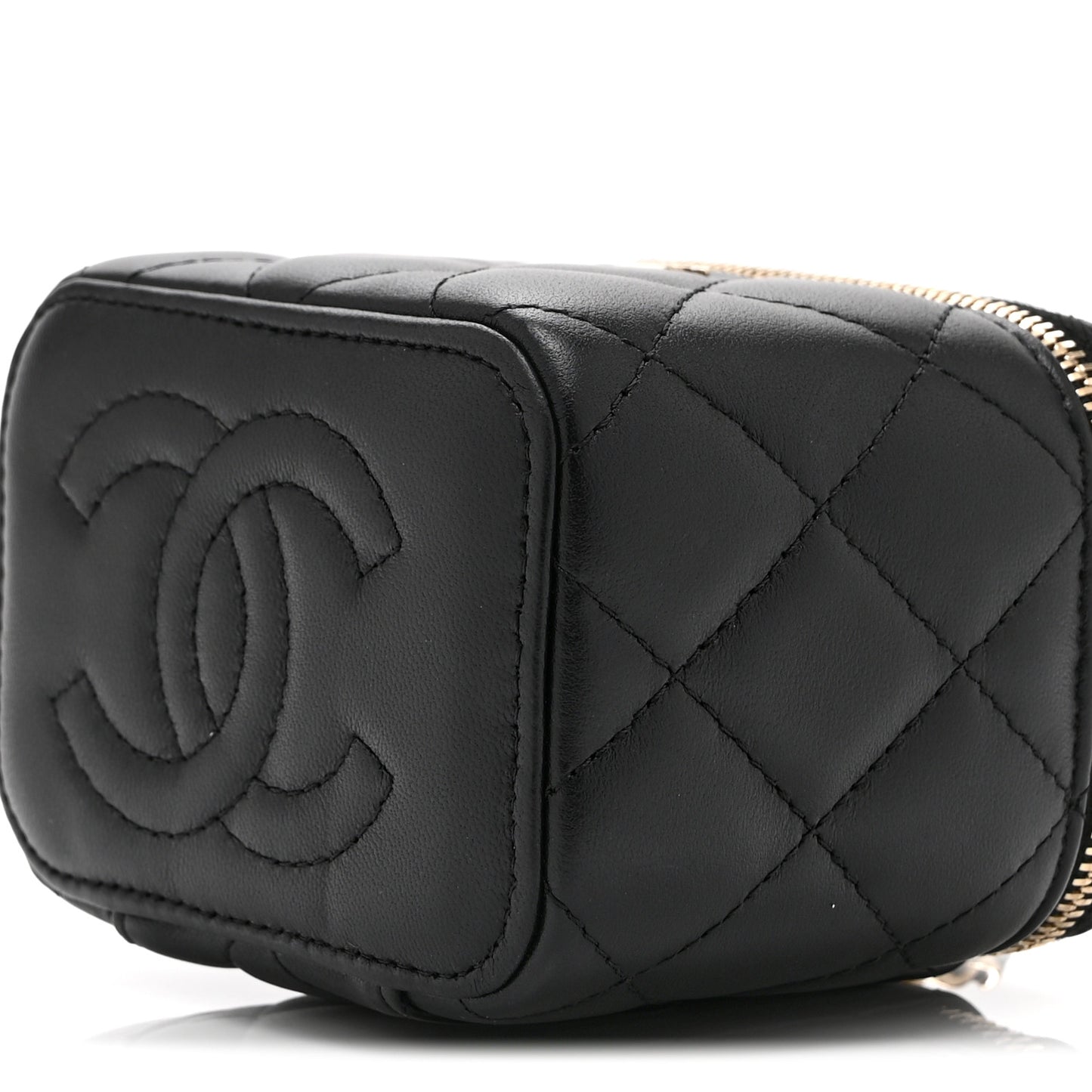 Lambskin Quilted Mini Vanity Case With Chain Black