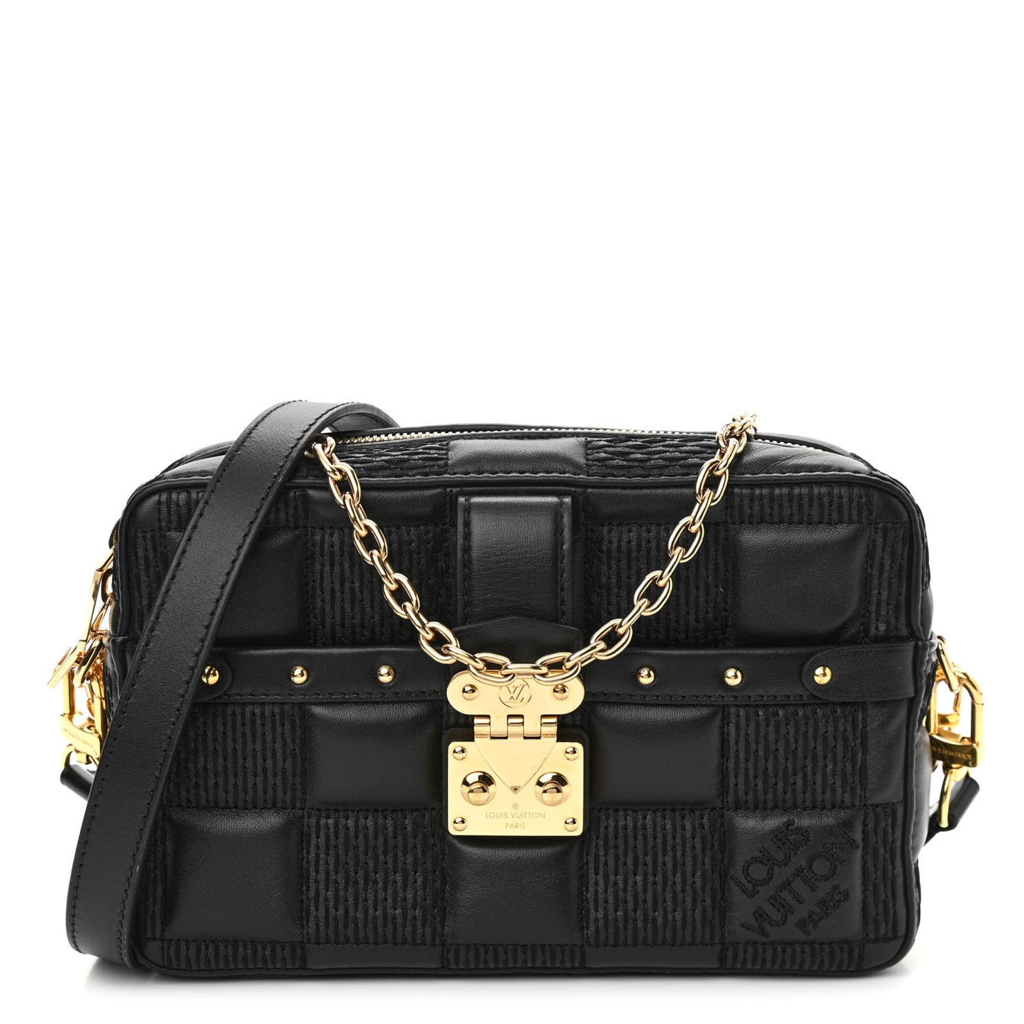Lambskin Damier Quilt Troca PM Black