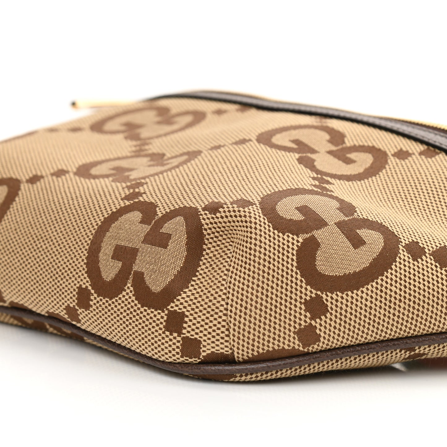 Monogram Jumbo GG Textured Dollar Calfskin Web Belt Bag Camel Ebony New Acero