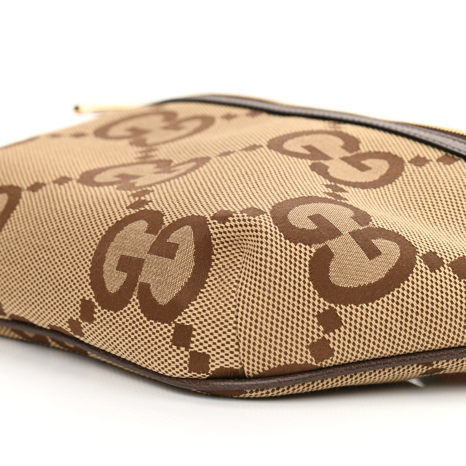 Gucci Monogram Jumbo GG Textured Dollar Calfskin Web Belt Bag Camel Ebony New Acero 10 of 10