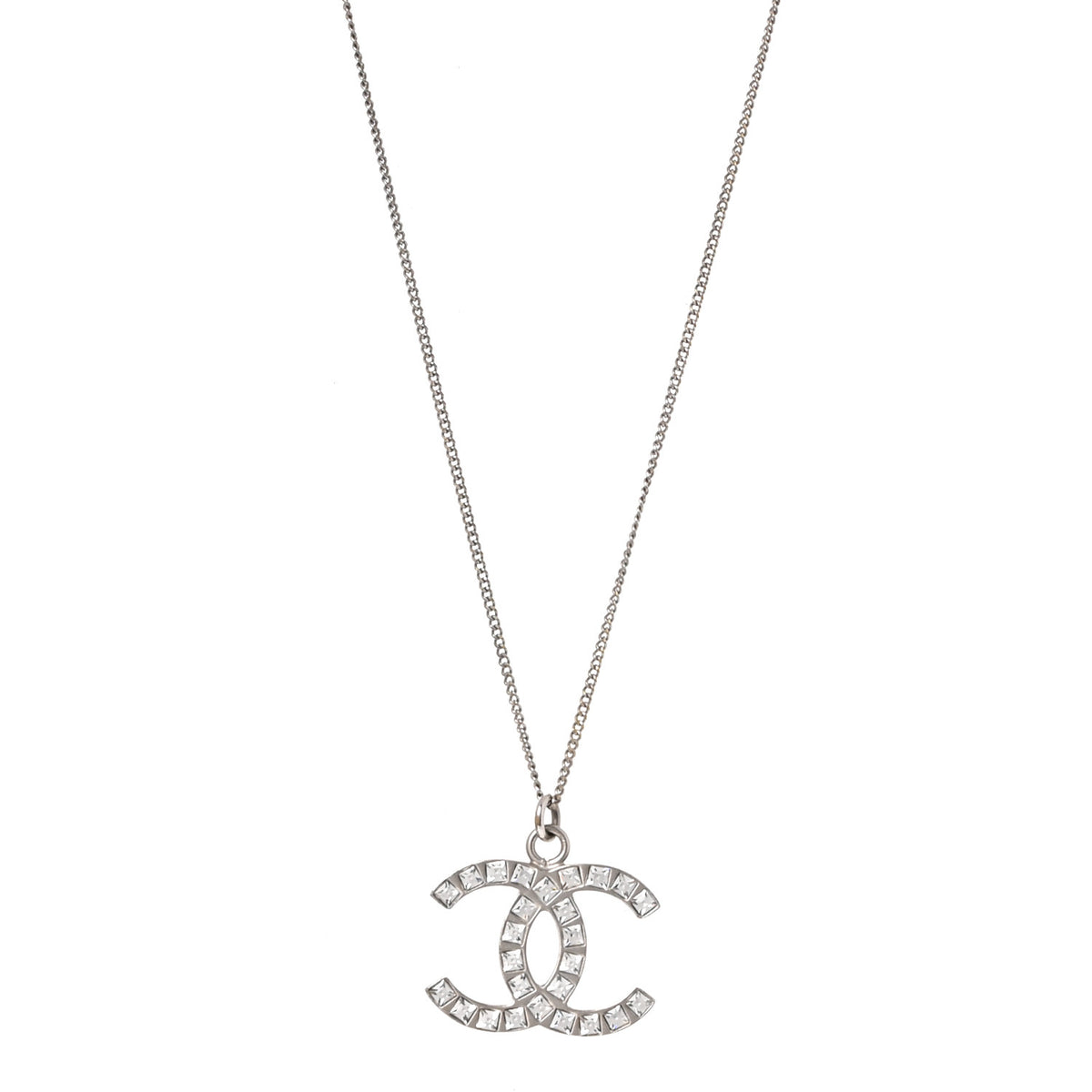Chanel Baguette Crystal CC Necklace Silver 1 of 4