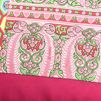 Hermes Silk L'Art du Sarasa Giant Triangle Scarf Rose Vif Vert Bleu 2 of 3