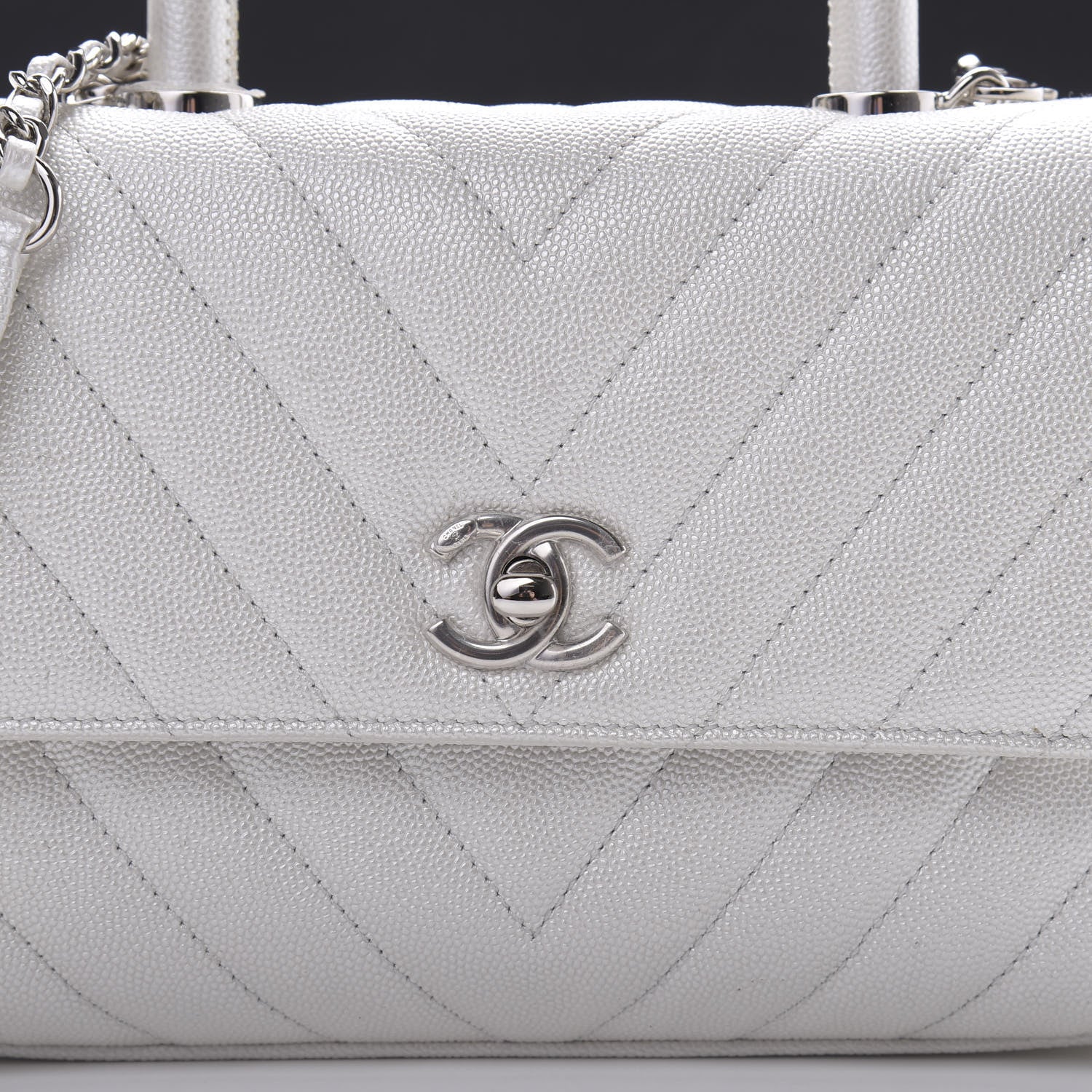 Chanel Iridescent Caviar Chevron Quilted Mini Coco Handle Flap White 8 of 13