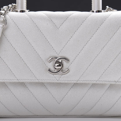 Chanel Iridescent Caviar Chevron Quilted Mini Coco Handle Flap White 8 of 13