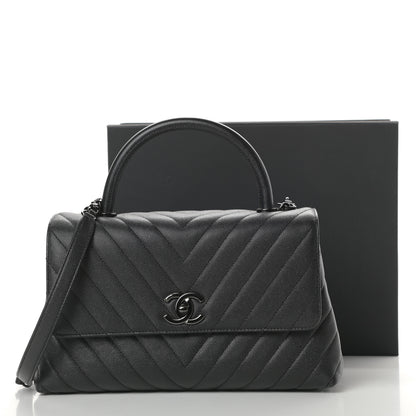 Chanel Caviar Chevron Quilted Small Coco Handle Flap So Black 11 of 11