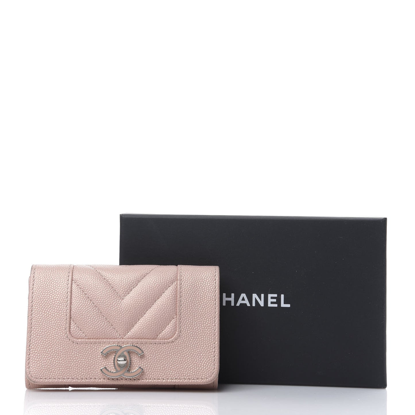 Metallic Caviar Chevron Quilted Vintage Mademoiselle Flap Card Holder Pink