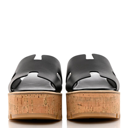 Hermes Calfskin Cork Eze 30 Sandals 39 Black 2 of 9