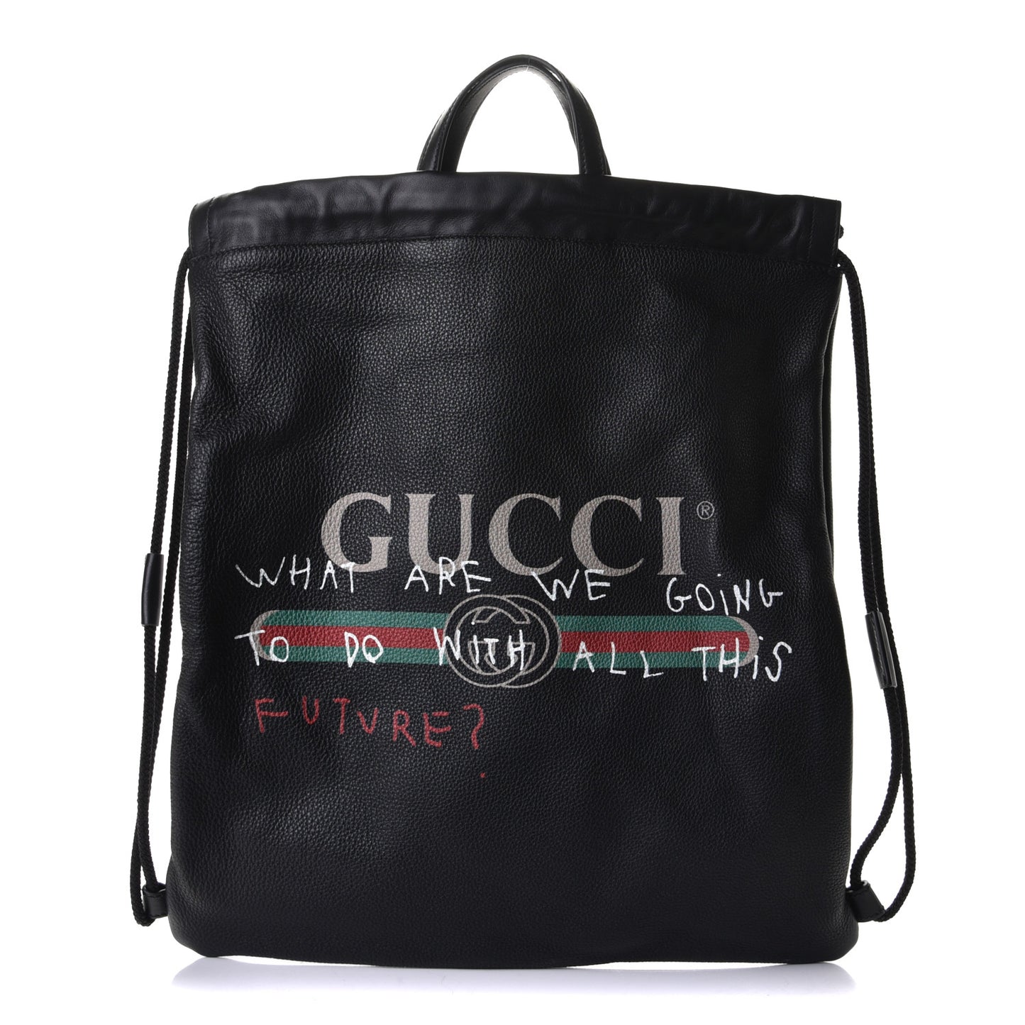 Calfskin Coco Capitan Logo Drawstring Backpack Black