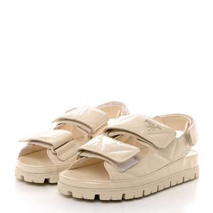 Prada Patent Quilted Padded Slingback Sandals 36 Ivory 3 of 10