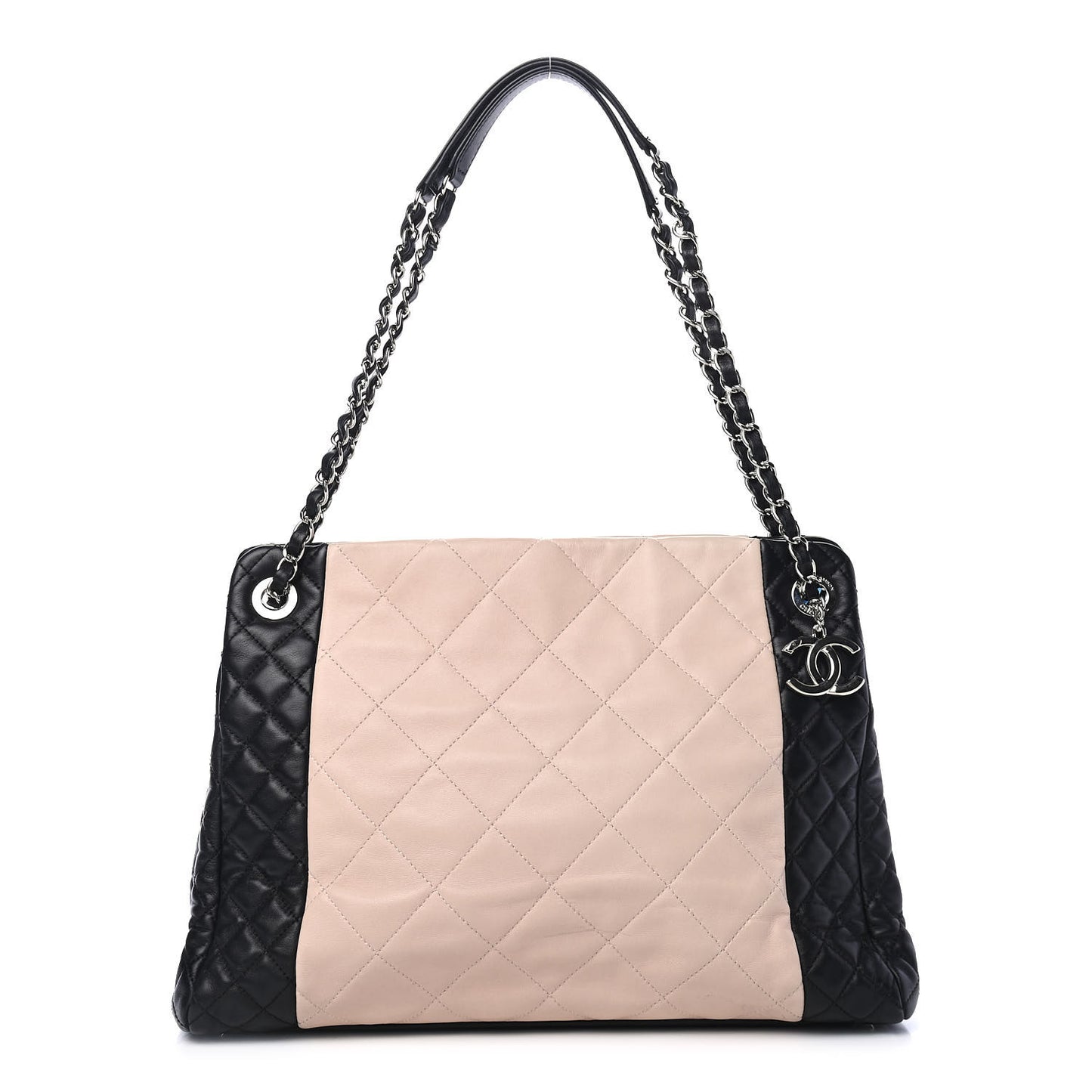 Lambskin Quilted CC Shopping Tote Black Rose Clair