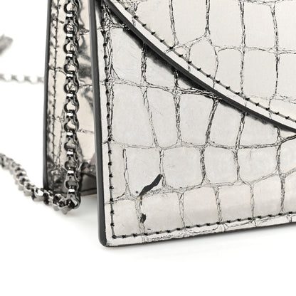 Christian Louboutin Metallic Embossed Crocodile Loubi54 Crossbody Clutch Silver 11 of 13