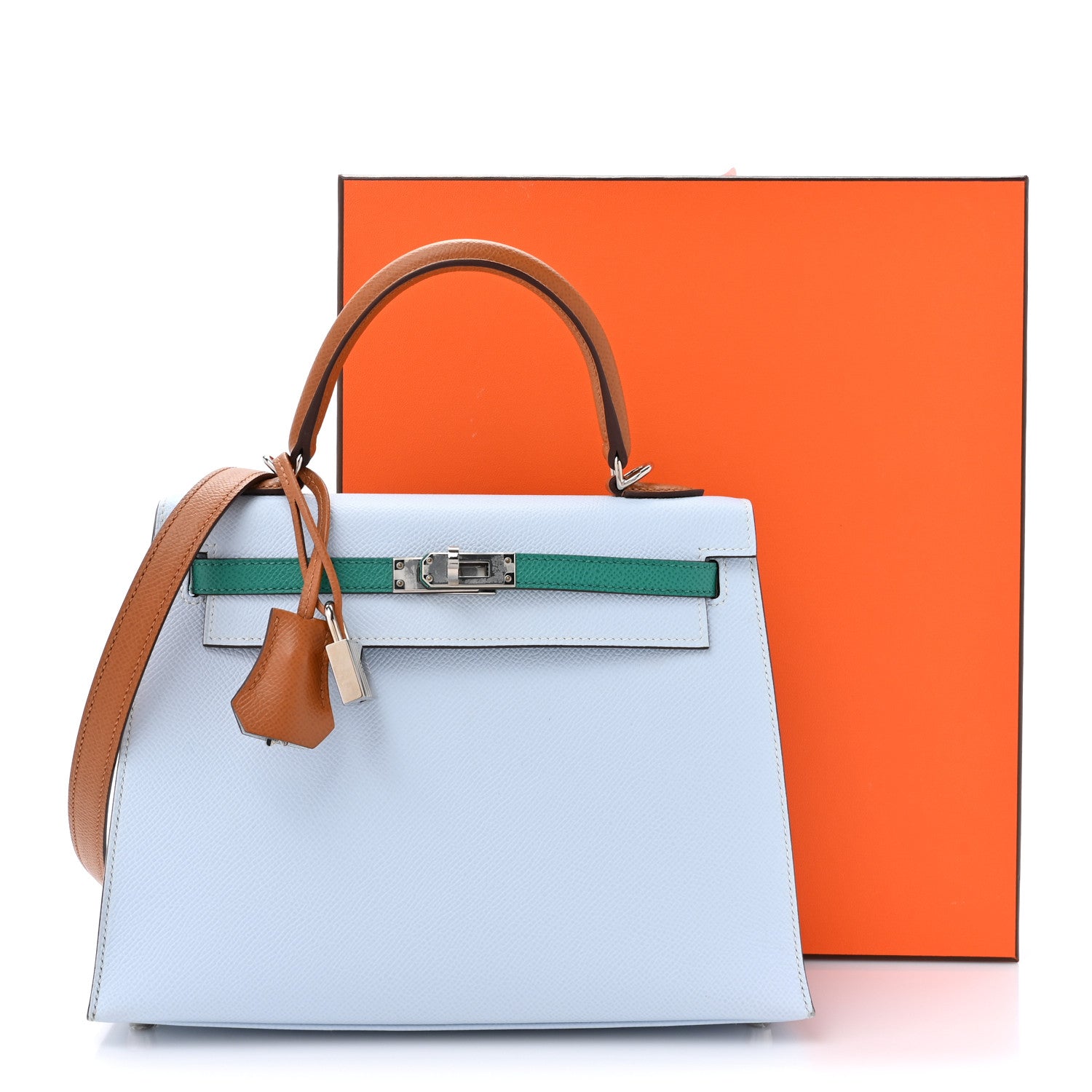Hermes Epsom Tri-Color Kelly Sellier 25 Bleu Brume Vert Jade Gold 16 of 16