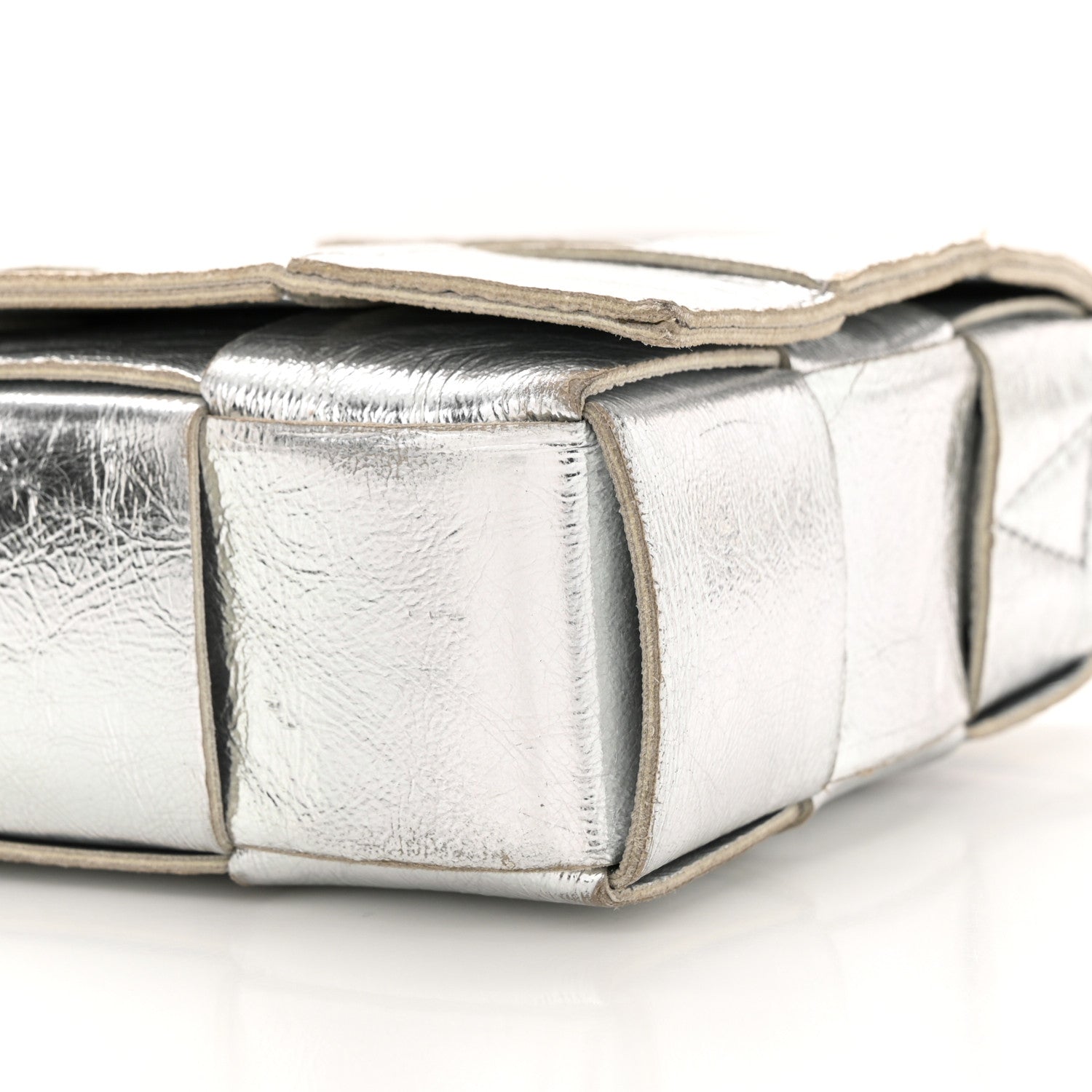 Bottega Veneta Metallic Lambskin Maxi Intrecciato Cassette Crossbody Bag Silver 10 of 13