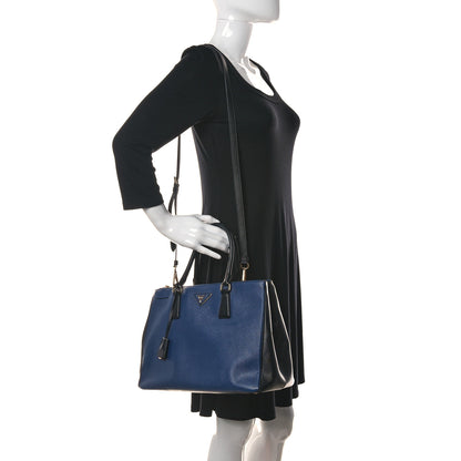 Prada Saffiano Lux Bi-Color Medium Galleria Double Zip Tote Bluette Black 2 of 15
