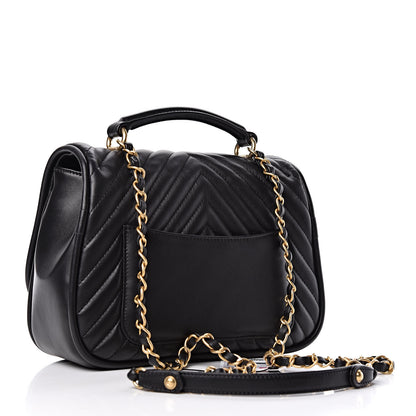Chanel Lambskin Reverse Chevron Quilted Round Top Handle Flap Black 3 of 10