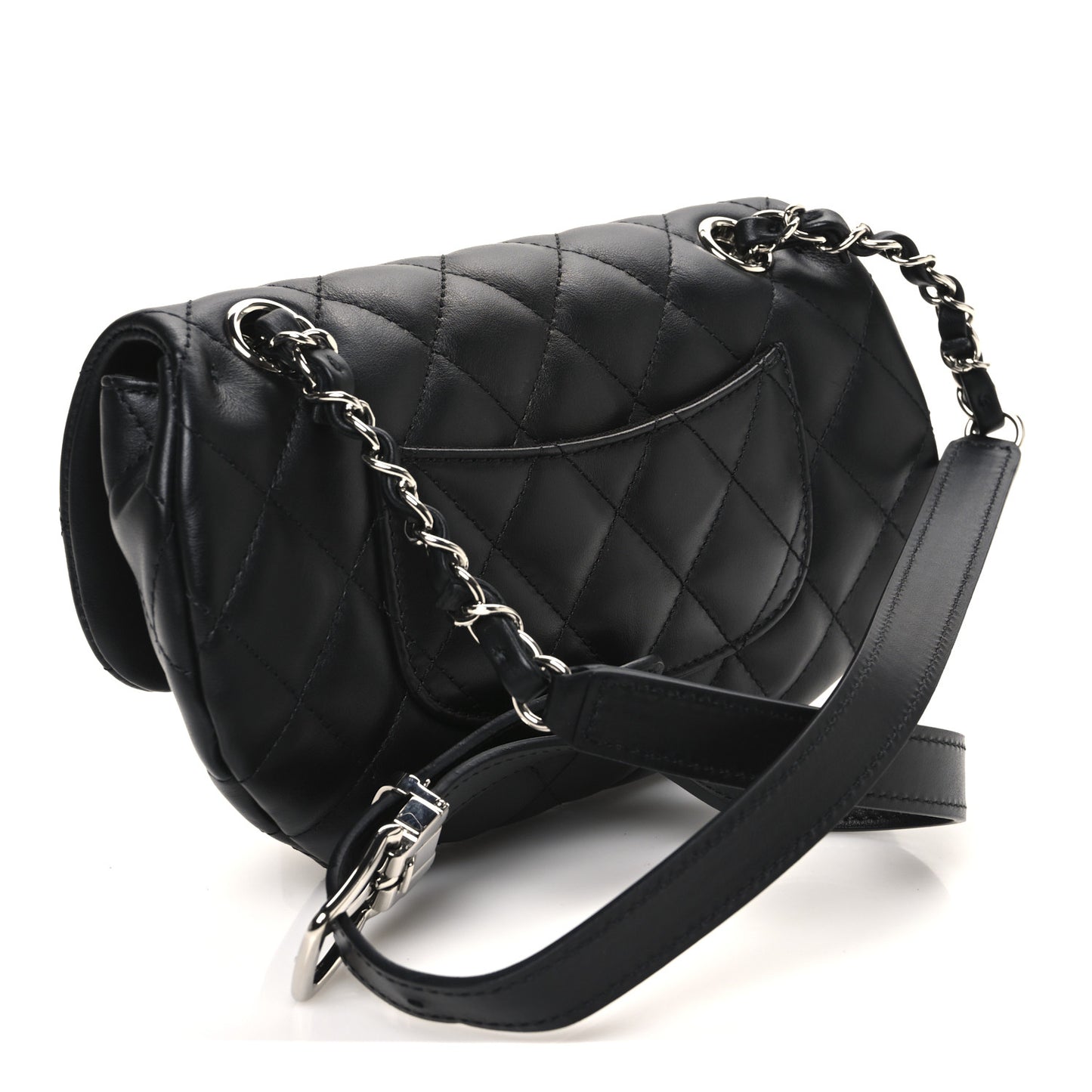 Calfskin Quilted CC Uniform Flap Belt Bag Black