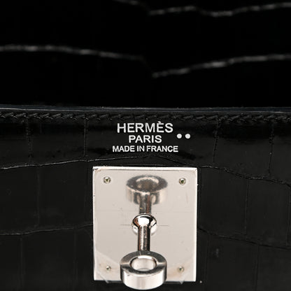 Hermes Shiny Niloticus Crocodile Kelly Sellier 32 Black 6 of 12